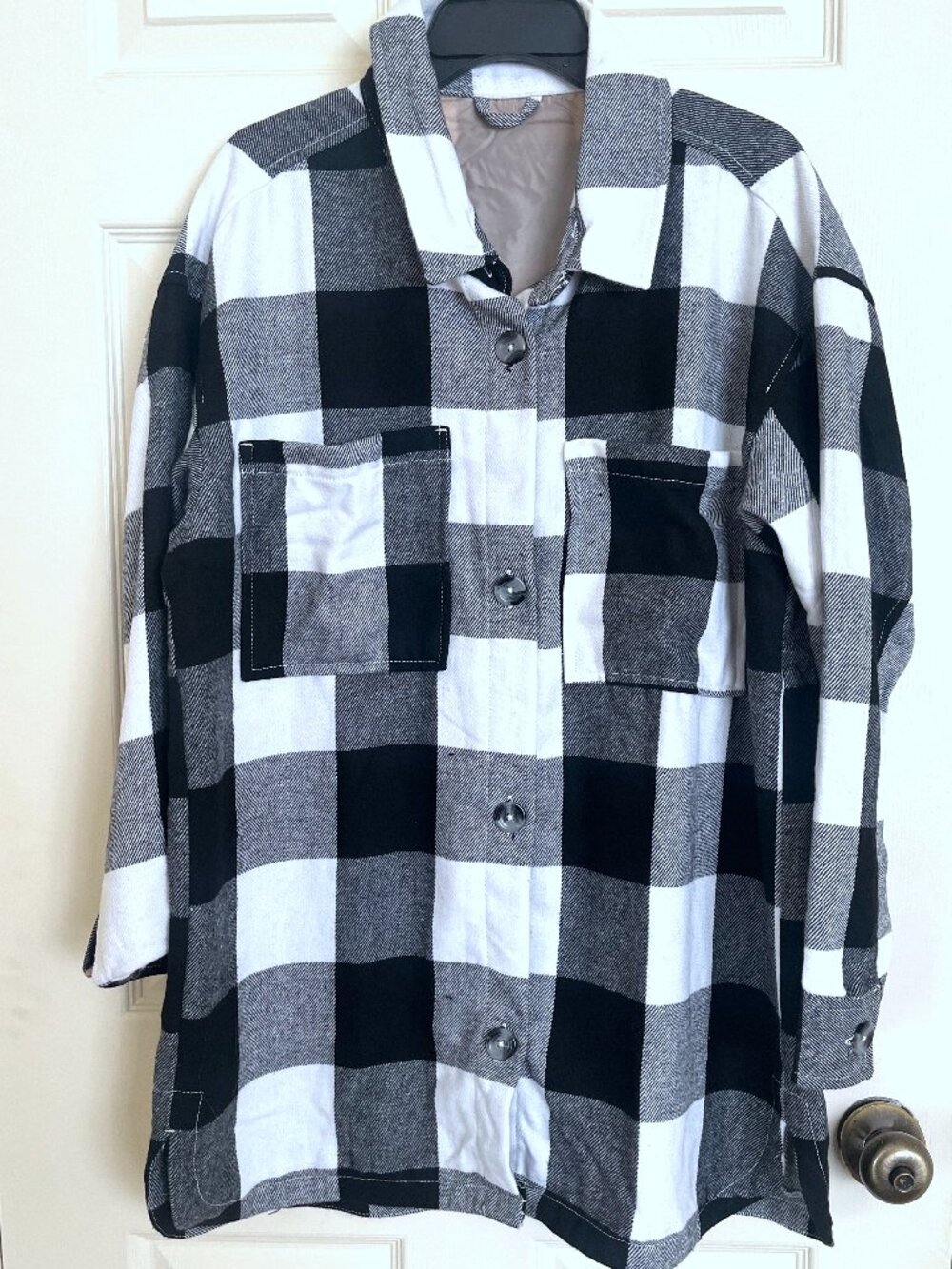 Serra Womens Black and White Plaid Shacket - Size L